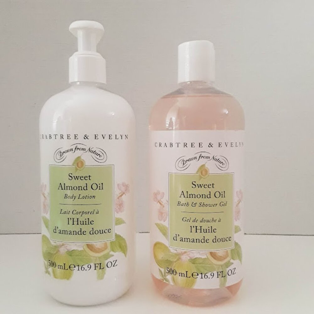 ~Crabtree & Evelyn Sweet Almond Oil Body Lotion & Bath/Shower Gel Set 16.9 oz ea